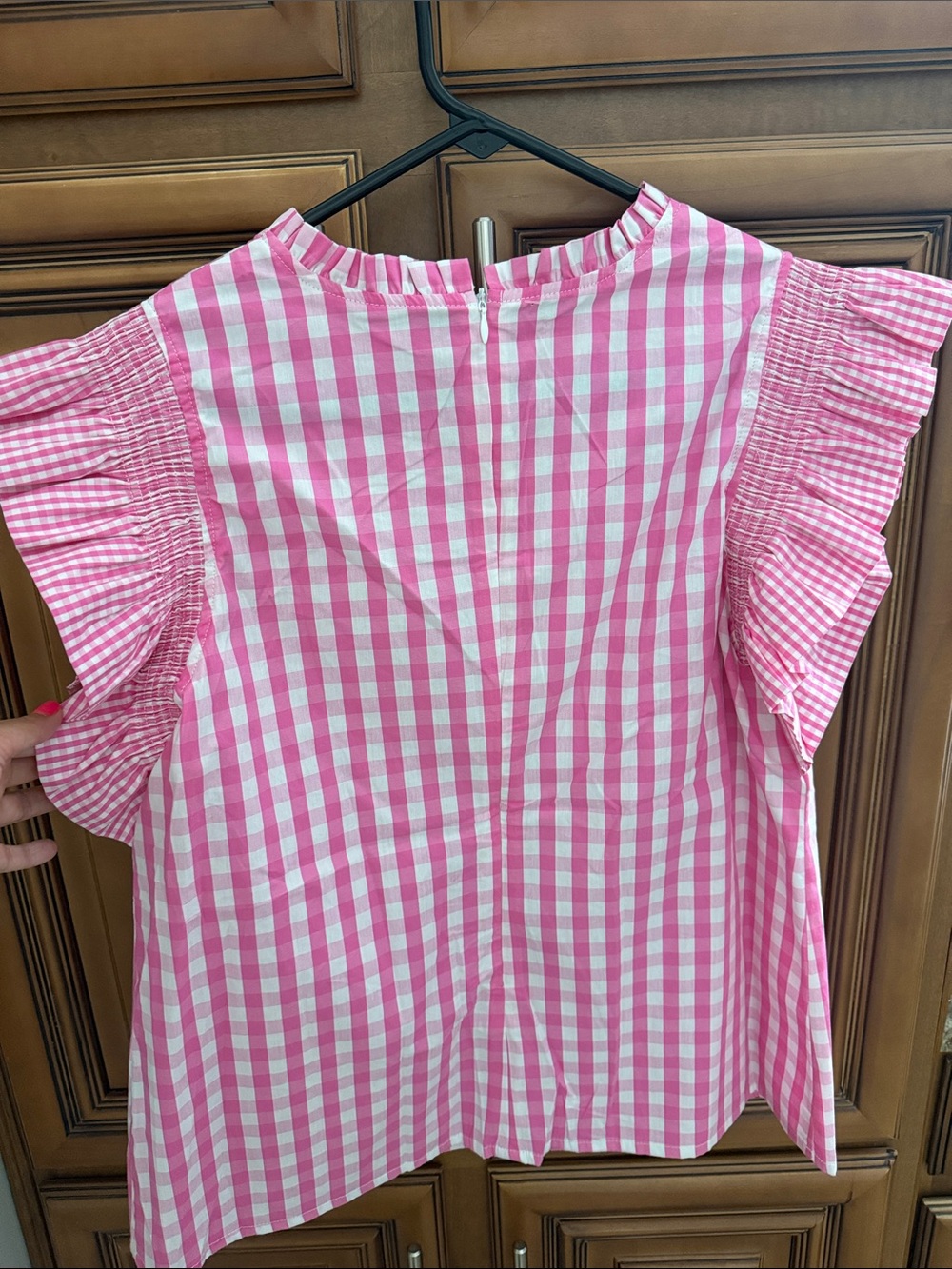 Pink Gingham Ruffle Sleeve Top - Picture 2 of 3